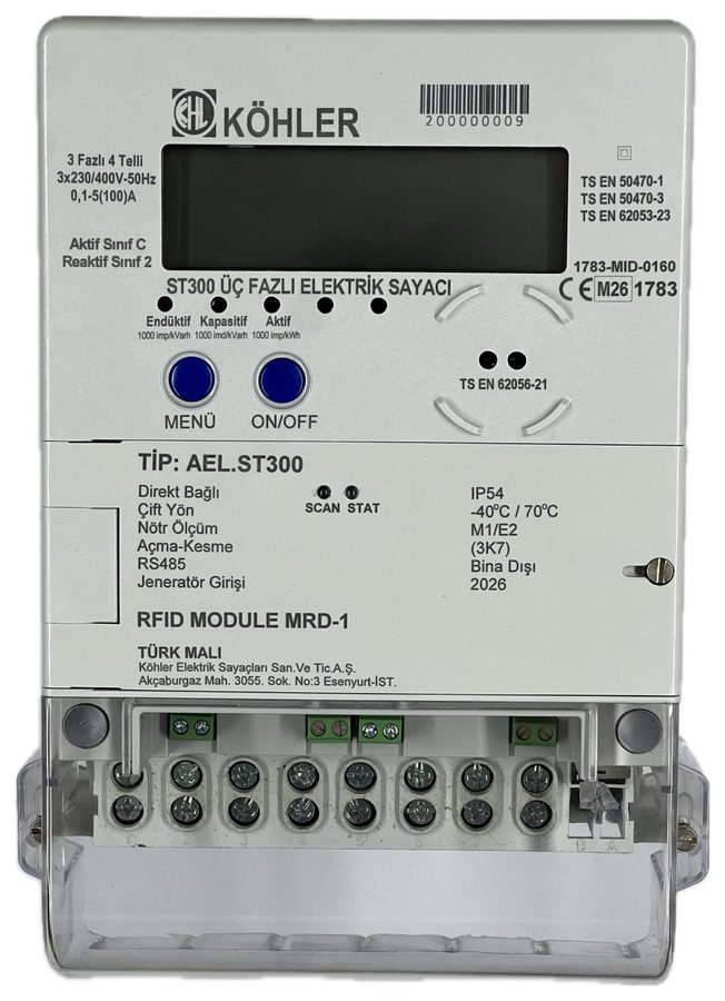 KÖHLER ST300 trifaze elektrik sayacı