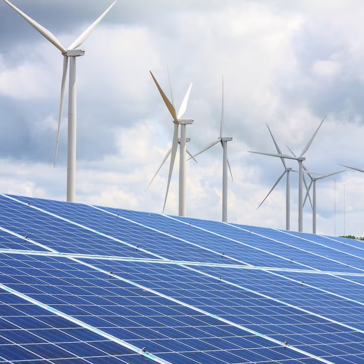 Rüzgar türbinleri ve güneş panelleri - yenilenebilir enerji